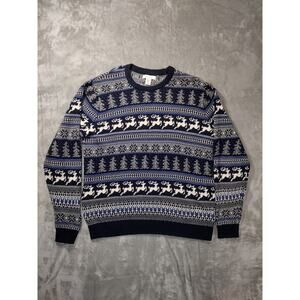 Aspen Sweater Mens XL Blue Fair Isle Pullover Nordic Winter Ski Snow Deer